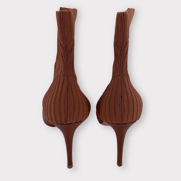 GIANVITO ROSSI - Katie 85 Leather/Knit Sock Bootie Brown Boots - EU 41 - Picture 3 of 12